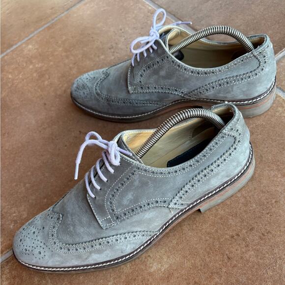 Kurt Geiger London Mens Gray Leather Wing Tip Dress Shoes size 42 US size 9 - Picture 1 of 16